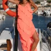 New Pitusa Mermaid Asymmetric Ruffle Dress Watermelon
