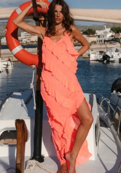 New Pitusa Mermaid Asymmetric Ruffle Dress Watermelon