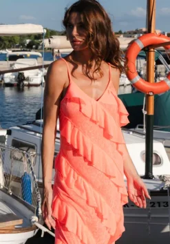 New Pitusa Mermaid Asymmetric Ruffle Dress Watermelon