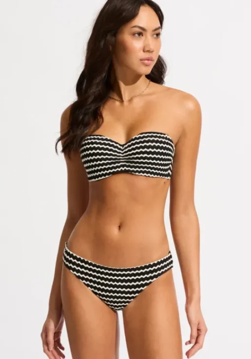 Hot Seafolly Mesh Effect Bandeau Bikini Black White/Black