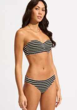 Hot Seafolly Mesh Effect Bandeau Bikini Black White/Black