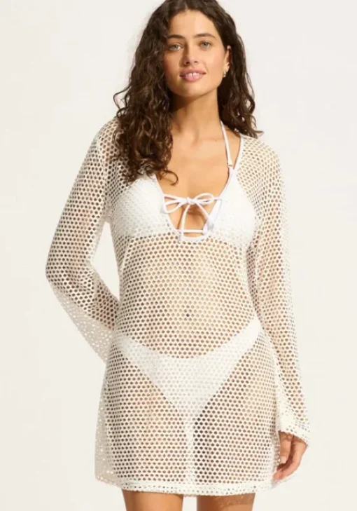 Sale Seafolly Mesh Effect Kaftan White