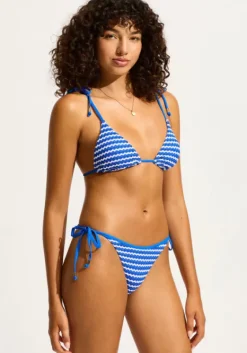 Hot Seafolly Mesh Effect Triangle Bikini Azure Mesh Effect Azure