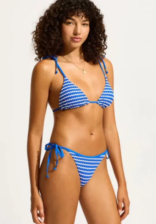 Hot Seafolly Mesh Effect Triangle Bikini Azure Mesh Effect Azure