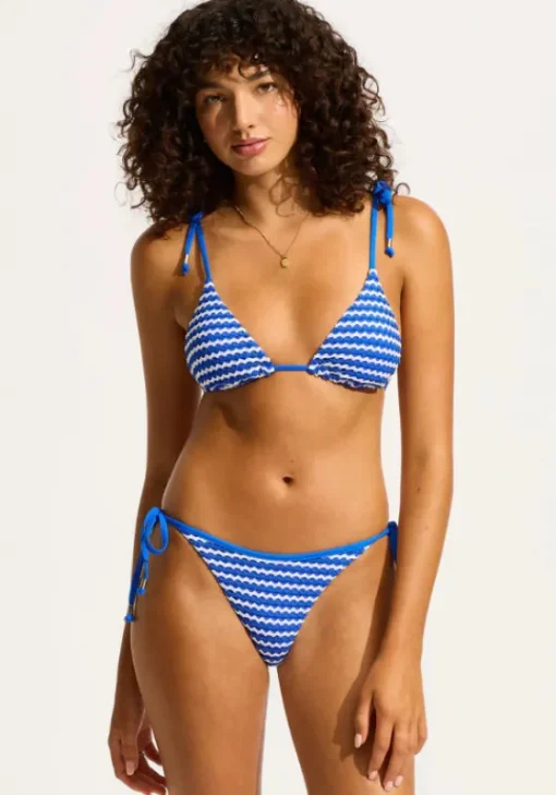 Hot Seafolly Mesh Effect Triangle Bikini Azure Mesh Effect Azure