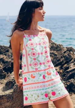 Outlet Juliet Dunn Mexican Embroidered Playsuit Mexican Embroidery