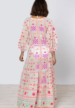 Discount Juliet Dunn Mexican Embroidered V Neck Maxi Dress Mexican Embroidery