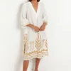 Hot Greek Archaic Kori Midi Kaftan With Gold Embroidery White White/Gold