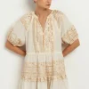 New Greek Archaic Kori Mini Dress with Triangle Embroidery Natural