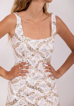 Best Sundress Mira Dress White Gold Feuillage