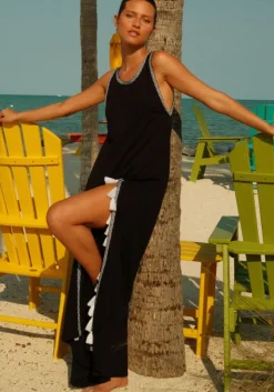 New Pitusa Monochrome Tassel Slit Dress Black