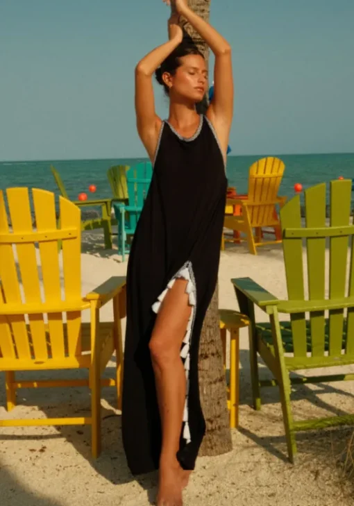 New Pitusa Monochrome Tassel Slit Dress Black
