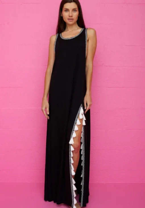 New Pitusa Monochrome Tassel Slit Dress Black