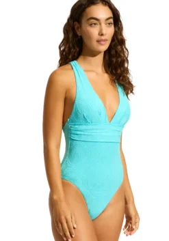 Best Seafolly Cross Back Swimsuit Atoll Blue Oasis