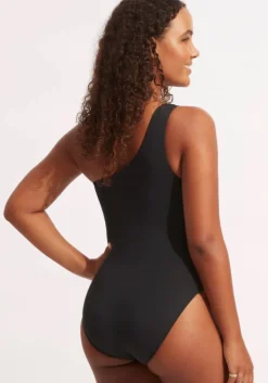 Online Seafolly One Shoulder Cut Out Swimsuit Black