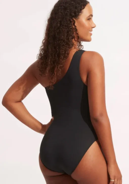 Online Seafolly One Shoulder Cut Out Swimsuit Black