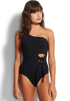 Best Seafolly One Shoulder Tie Waist Swimsuit
