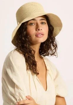 Discount Seafolly Packable Raffia Bucket Hat Beige