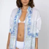 Fashion Juliet Dunn Paisley Block Print Shirt Periwinkle