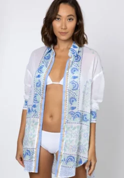 Fashion Juliet Dunn Paisley Block Print Shirt Periwinkle