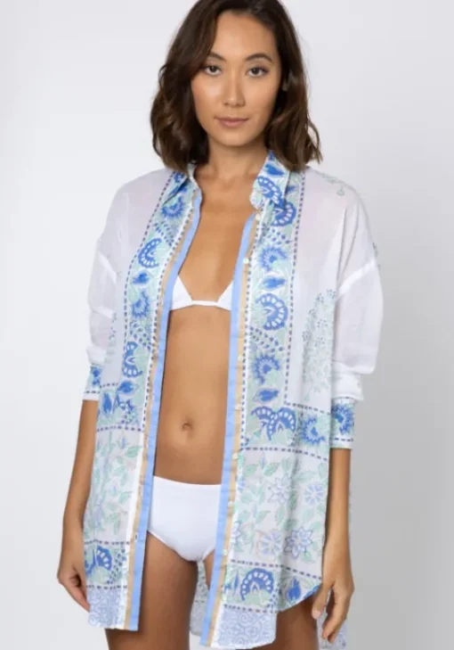 Fashion Juliet Dunn Paisley Block Print Shirt Periwinkle