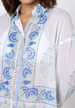 Fashion Juliet Dunn Paisley Block Print Shirt Periwinkle
