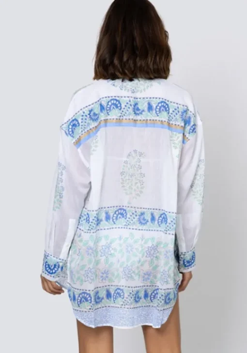 Fashion Juliet Dunn Paisley Block Print Shirt Periwinkle