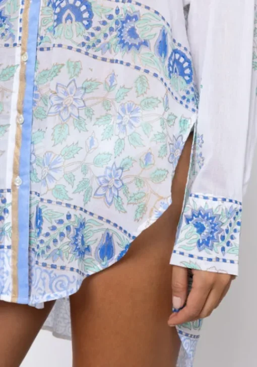 Fashion Juliet Dunn Paisley Block Print Shirt Periwinkle