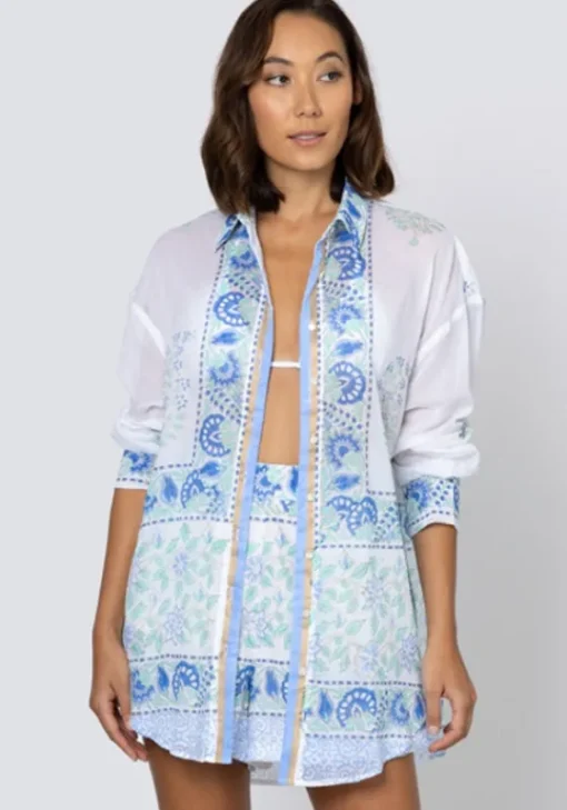 Fashion Juliet Dunn Paisley Block Print Shirt Periwinkle