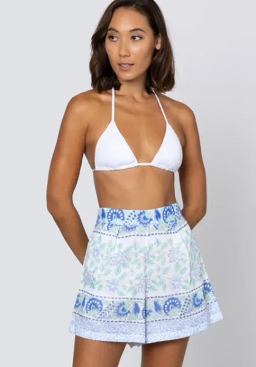 Outlet Juliet Dunn Paisley Block Print Shorts Periwinkle