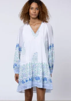 Fashion Juliet Dunn Paisley Print Frill Dress Periwinkle