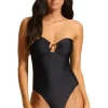 New Seafolly Palermo Ring Front Bandeau Swimsuit Black