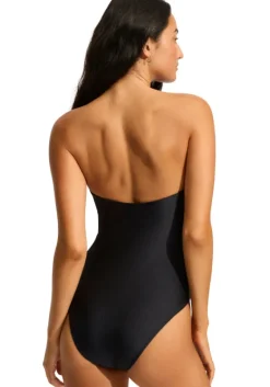 New Seafolly Palermo Ring Front Bandeau Swimsuit Black