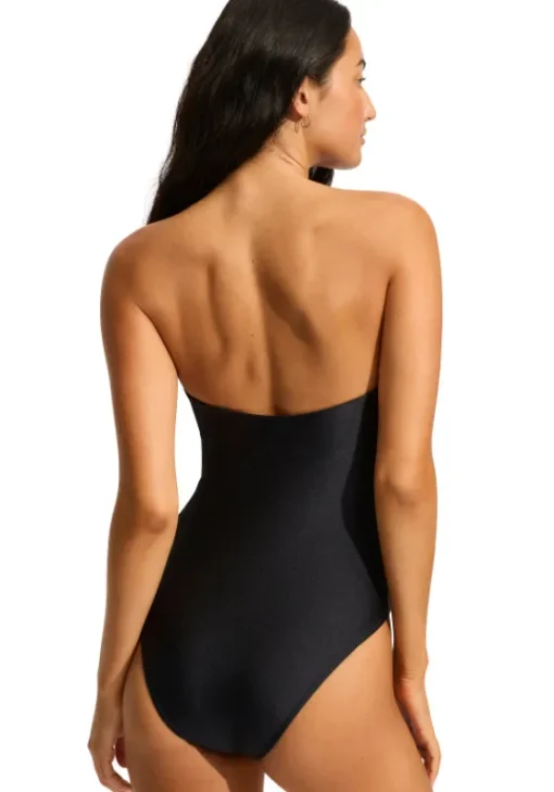 New Seafolly Palermo Ring Front Bandeau Swimsuit Black