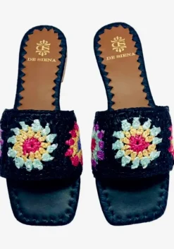 Outlet De Siena Palm Raffia Sandals Black
