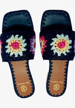 Outlet De Siena Palm Raffia Sandals Black