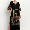 Best Greek Archaic Kori Peacock Maxi Kaftan Black