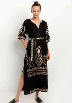Best Greek Archaic Kori Peacock Maxi Kaftan Black