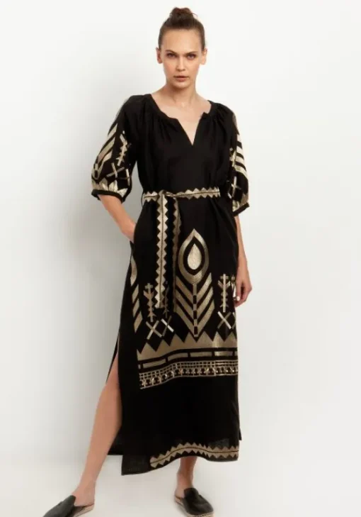 Best Greek Archaic Kori Peacock Maxi Kaftan Black