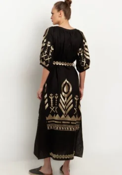 Best Greek Archaic Kori Peacock Maxi Kaftan Black