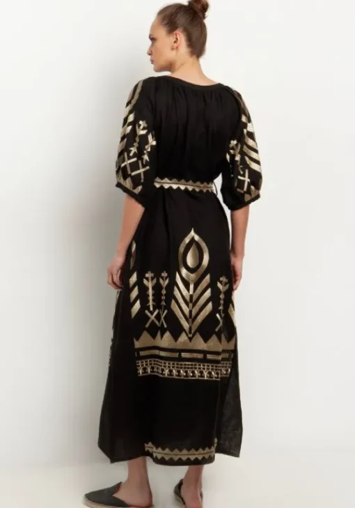 Best Greek Archaic Kori Peacock Maxi Kaftan Black