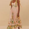 Outlet Farm Rio Pink Botanical Beauty Laces Midi Dress BotanicalBeautyPink