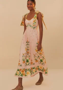 Outlet Farm Rio Pink Botanical Beauty Laces Midi Dress BotanicalBeautyPink