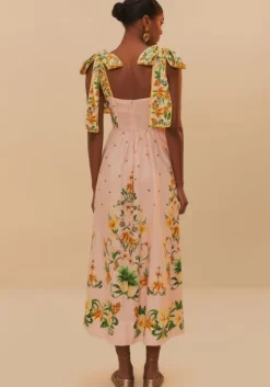 Outlet Farm Rio Pink Botanical Beauty Laces Midi Dress BotanicalBeautyPink
