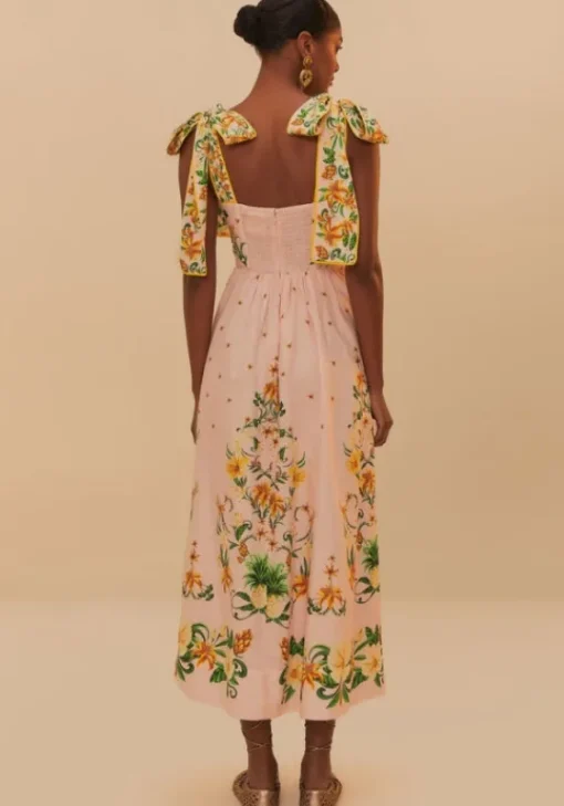 Outlet Farm Rio Pink Botanical Beauty Laces Midi Dress BotanicalBeautyPink