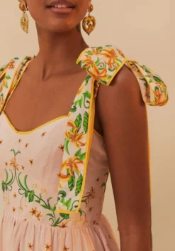 Outlet Farm Rio Pink Botanical Beauty Laces Midi Dress BotanicalBeautyPink
