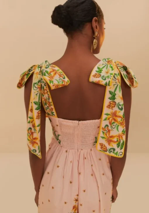 Outlet Farm Rio Pink Botanical Beauty Laces Midi Dress BotanicalBeautyPink