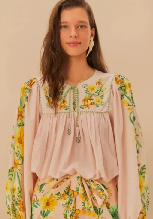Online Farm Rio Pink Botanical Beauty Long Sleeve Blouse BotanicalBeautyPink