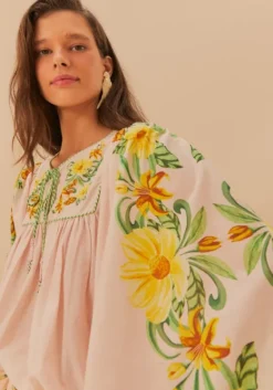 Online Farm Rio Pink Botanical Beauty Long Sleeve Blouse BotanicalBeautyPink
