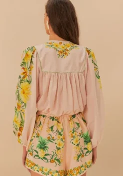 Online Farm Rio Pink Botanical Beauty Long Sleeve Blouse BotanicalBeautyPink